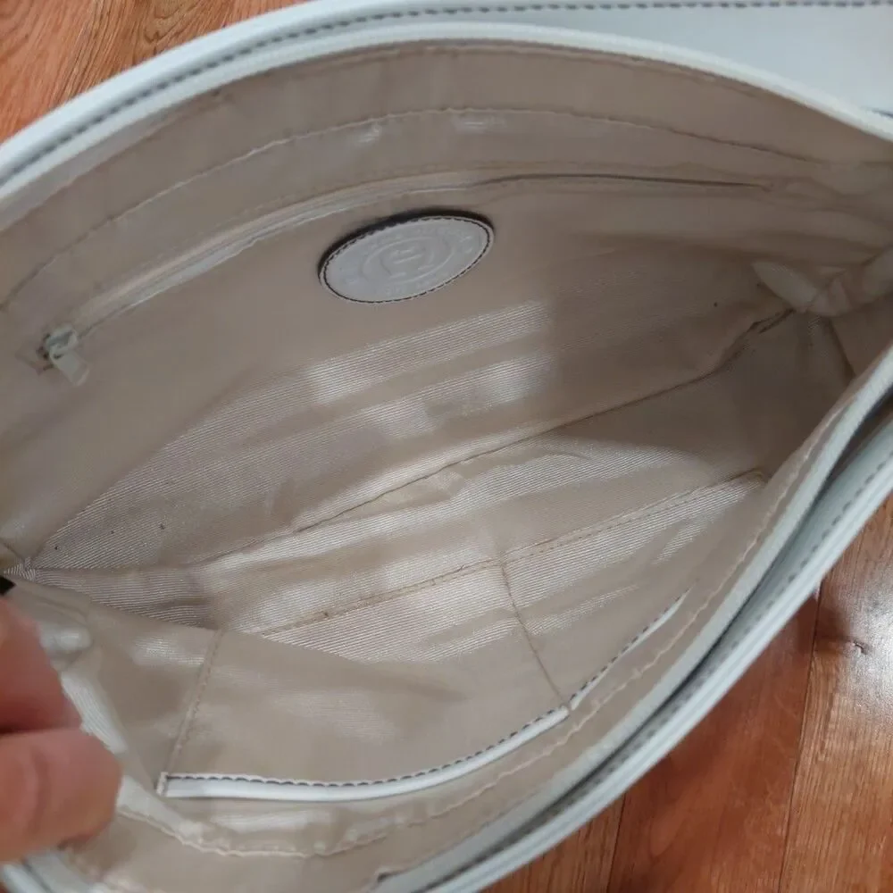 Vtg Etienne Aigner White Leather Shoulder Bag Silver Tone Hardware